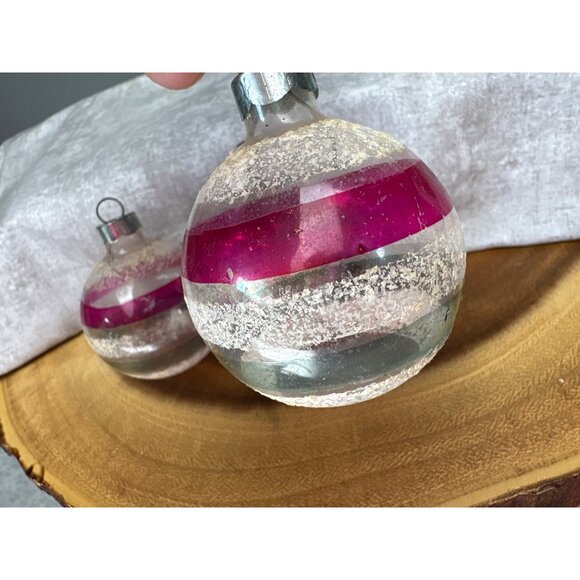 Vintage Glass Christmas Ornaments Set of 3 Hand-Painted Stripes Made in U.S.A. - Picture 4 of 13